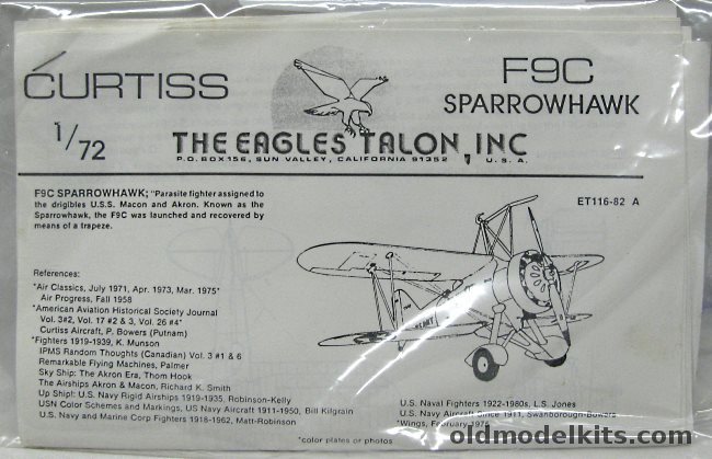 Eagles Talon 1/72 Curtiss F9C Sparrowhawk from Akron or Macon Airships - Bagged, ET116-82A plastic model kit